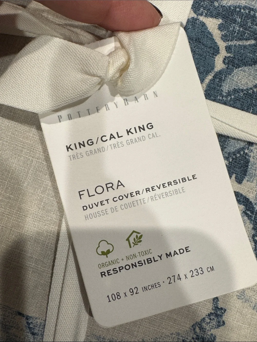 Pottery Barn Indigo Flora Floral Print Reversible Duvet Cover